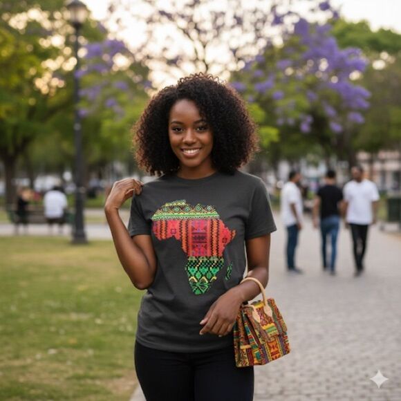Mighty Fine Afrocentric Africa Map Print T-Shirt Size L - Picture 1 of 10